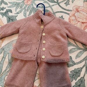 Pink Knit Baby Cardigan and Pants Set